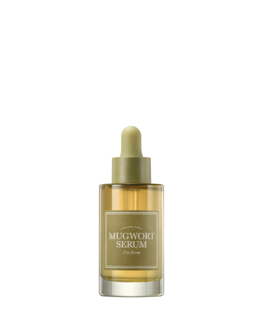 I'M FROM Mugwort Serum bottle with label, showcasing the natural skincare product for calming and revitalizing skin.