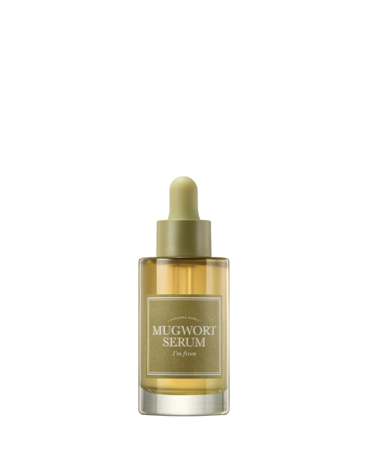 I'M FROM Mugwort Serum bottle with label, showcasing the natural skincare product for calming and revitalizing skin.