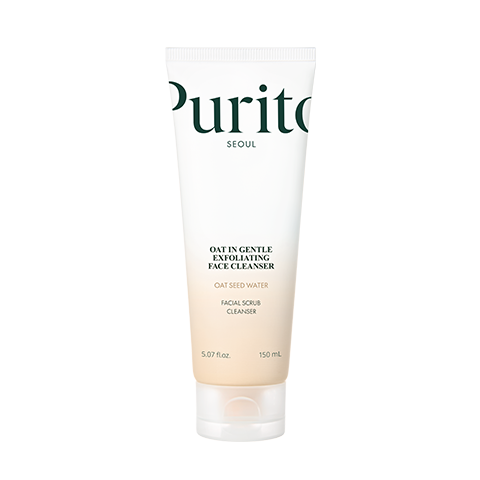 PURITO Seoul Oat In Gentle Exfoliating Face Cleanser in a white tube with oat extract, designed for gentle skin cleansing and exfoliation.