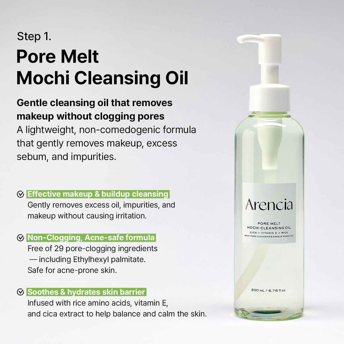 ARENCIA Pore Melt Double Cleansing Duo featuring oil-based cleansers for deep pore cleansing and skin refreshment.
