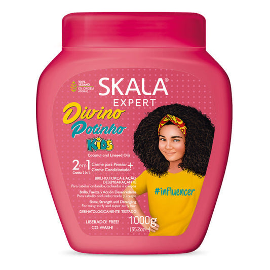 SKALA Divino Potinho Kids Cream 1000g hair mask in a colorful jar with playful design, suitable for children's hair care.