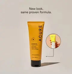 ACURE Brightening Skincare Duo with facial and body scrubs, featuring exfoliating textures for smooth, radiant skin.