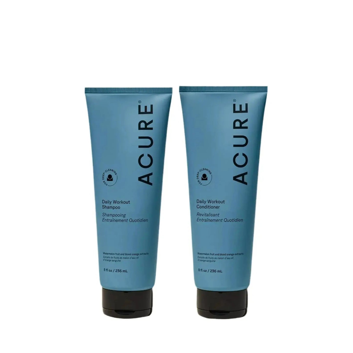 ACURE Daily Workout shampoo and conditioner bundle, natural hair care set with nourishing formulas for clean, healthy hair.