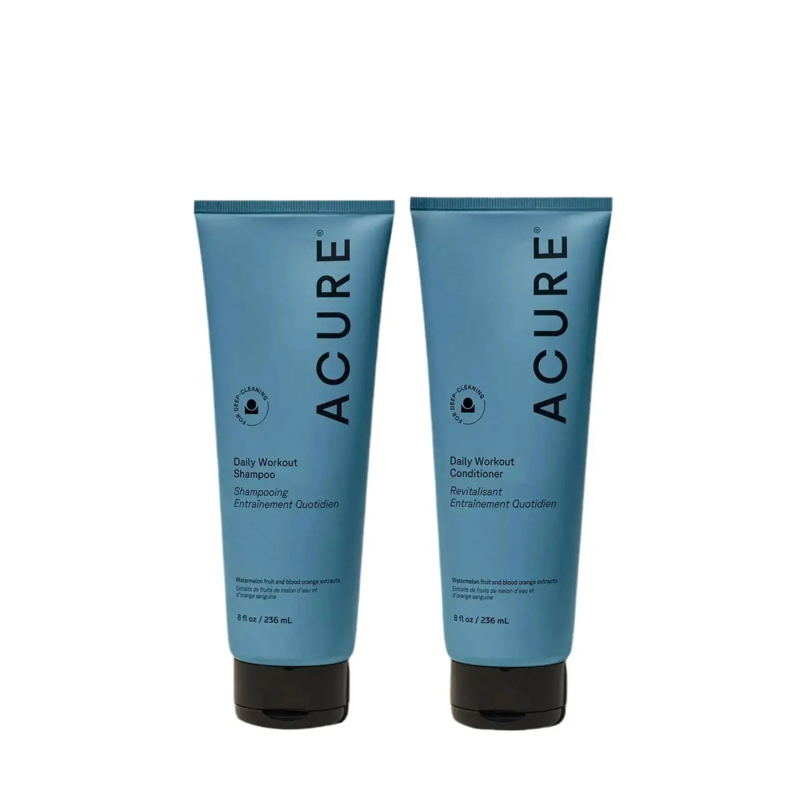 ACURE Daily Workout shampoo and conditioner bundle, natural hair care set with nourishing formulas for clean, healthy hair.