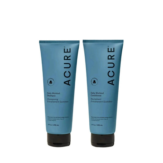 ACURE Daily Workout shampoo and conditioner bundle, natural hair care set with nourishing formulas for clean, healthy hair.