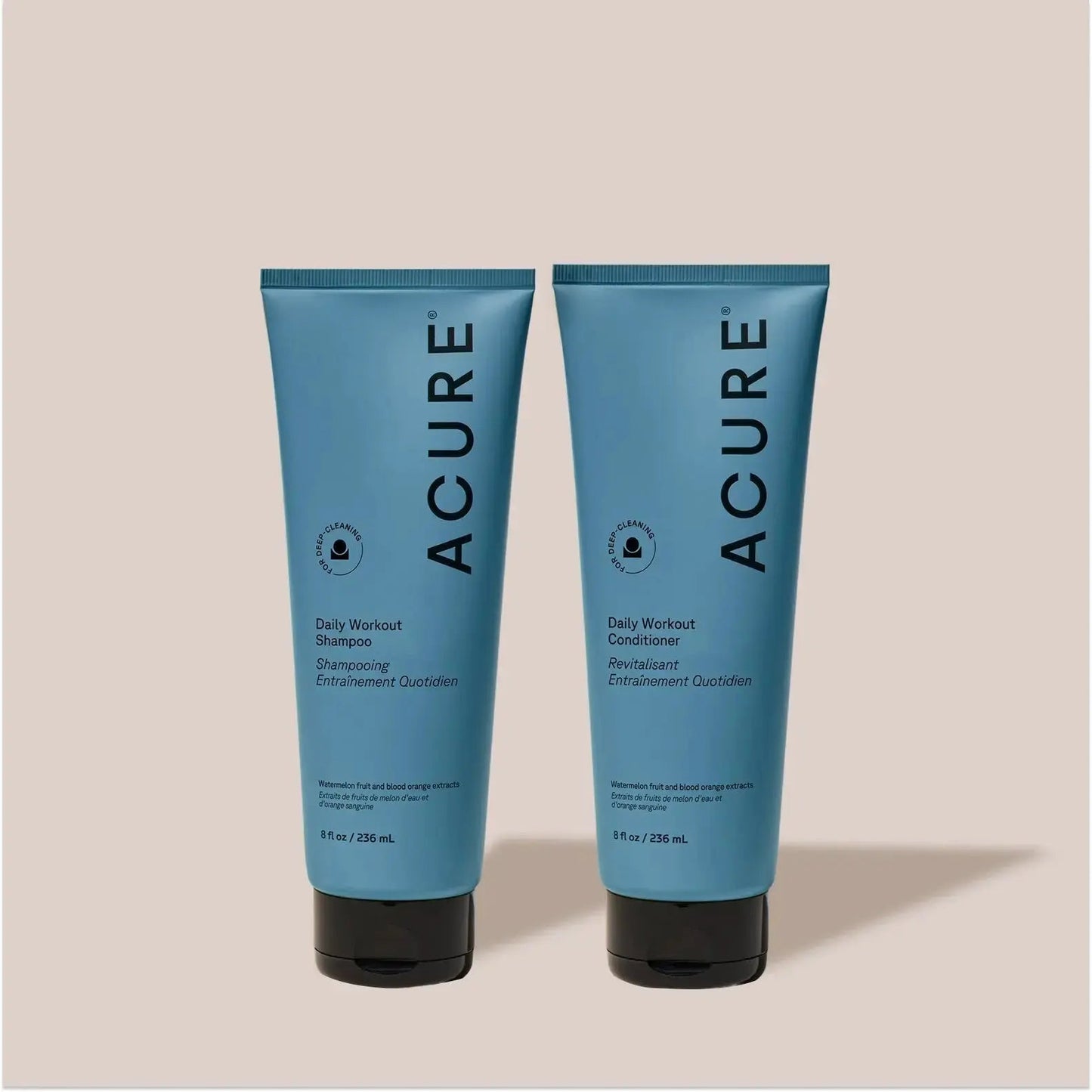 ACURE Daily Workout Shampoo and Conditioner set in a bundle, featuring nourishing hair care products for active lifestyles.