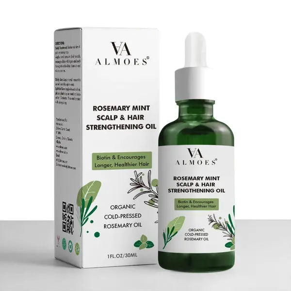 Almoes Organic Rosemary Mint Unique Vitamin in a 30ml bottle, featuring fresh rosemary and mint ingredients for wellness.