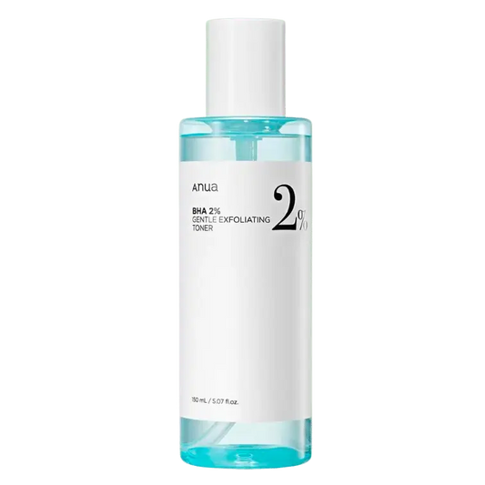 Anua BHA 2% Gentle Exfoliating Toner in a 150ml bottle, featuring clear liquid and minimalist label design.