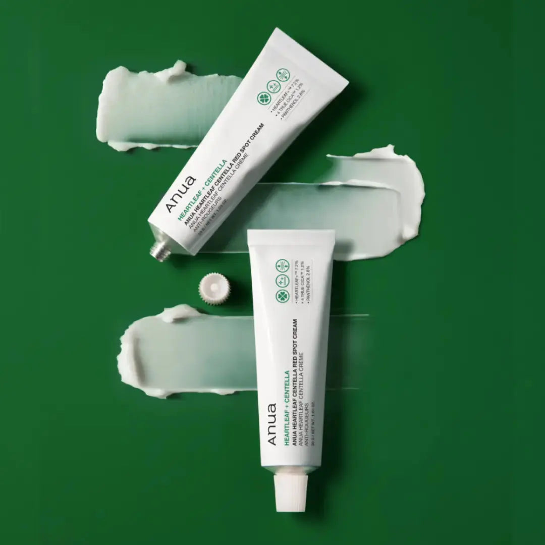 ANUA Heartleaf Centella Red Spot Cream 30g jar with the product label and open lid, showing the skincare cream inside