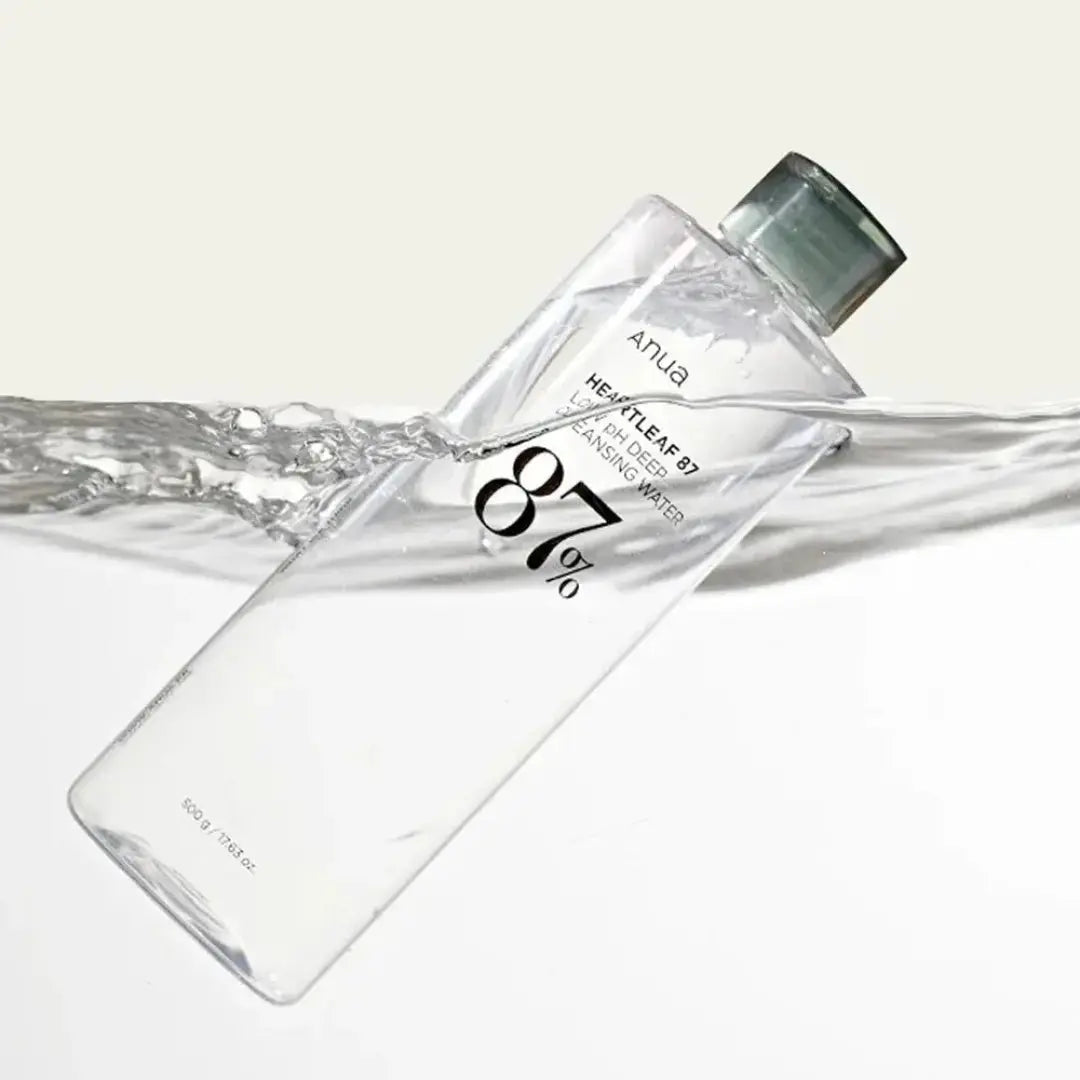 ANUA Heartleaf Low pH Deep Cleansing Water 500ml bottle with clear label and pump dispenser for gentle facial cleansing