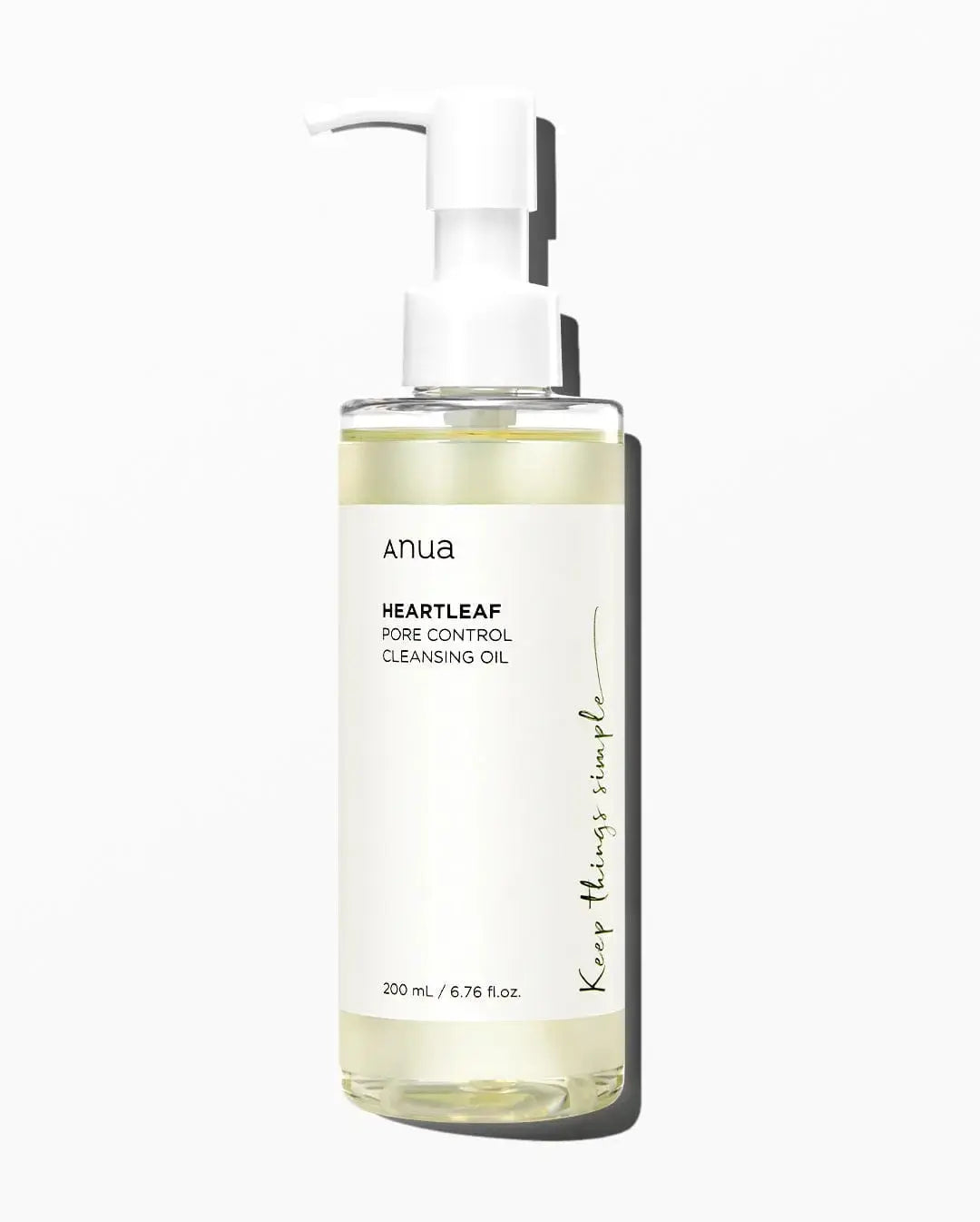 ANUA Heartleaf Pore Control Cleansing Oil in a 200ml bottle, featuring the product's packaging and label.