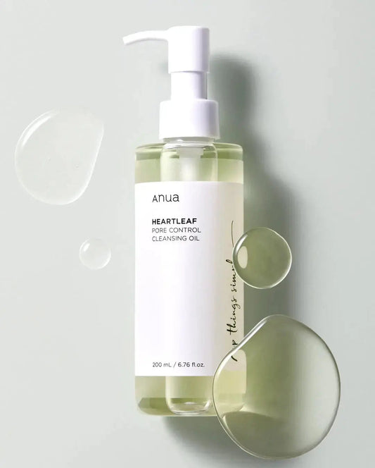 ANUA Heartleaf Pore Control Cleansing Oil 200ml bottle with pump for deep cleansing and pore care.