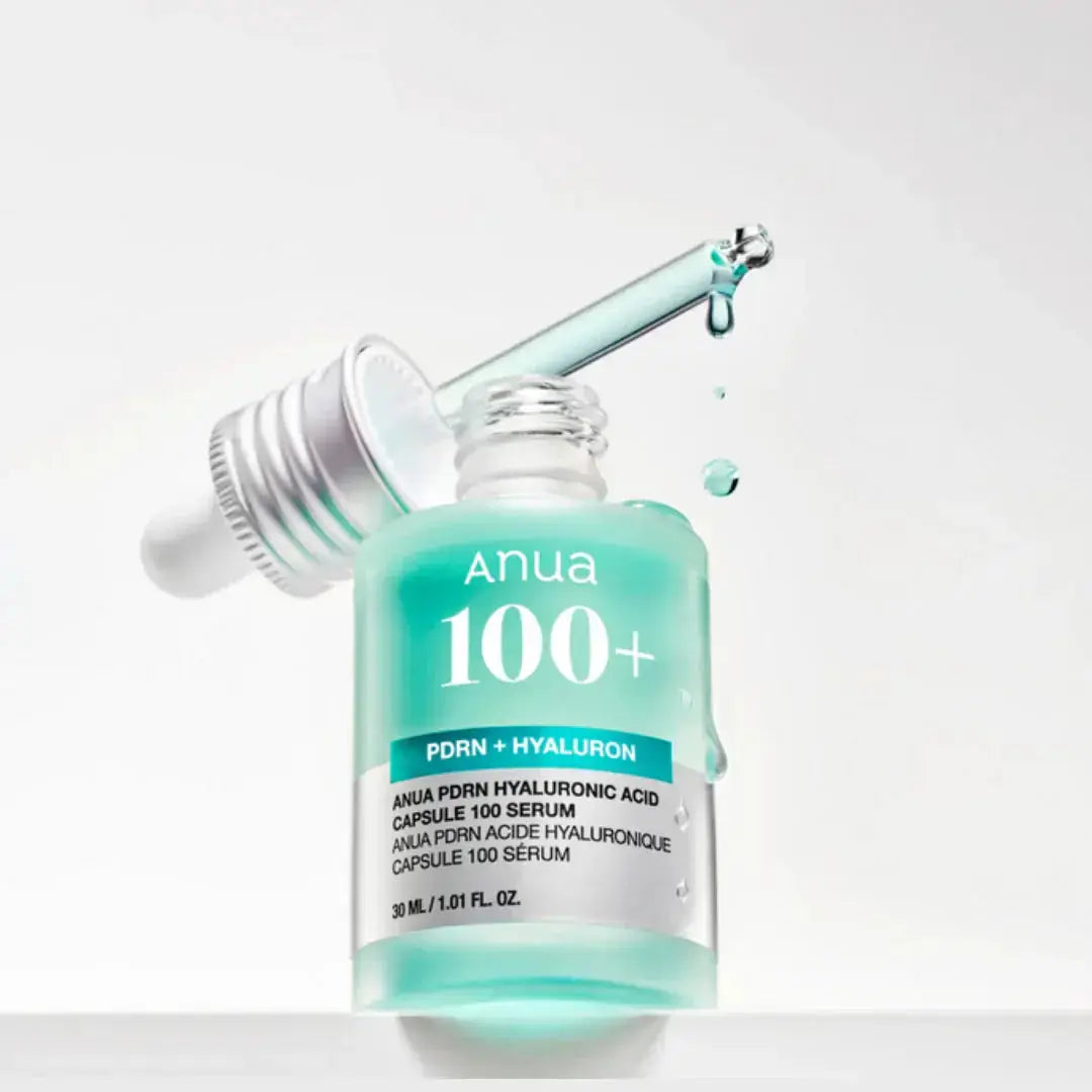 ANUA 100+ PDRN + Hyaluron Serum in 30ml bottle, hydrating skincare product with PDRN and hyaluronic acid for skin rejuvenation
