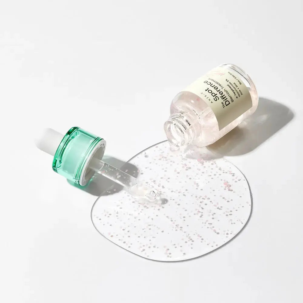 AXIS-Y Spot The Difference Blemish Treatment 15 ml bottle, clear liquid skincare product for blemish control.