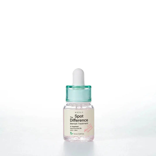 AXIS-Y Spot The Difference Blemish Treatment 15 ml bottle, clear skincare serum for blemish control and skin clarity.