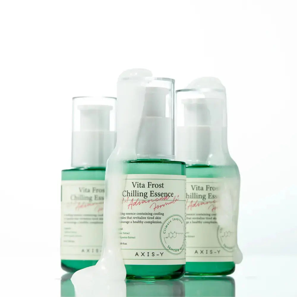 AXIS-Y Vita Frost Chilling Essence 50ml bottle with clear liquid and minimalistic label, suitable for skincare routines
