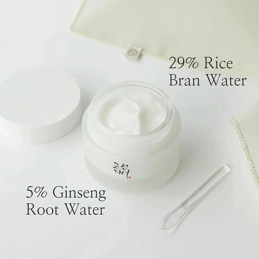 Cream jar of BEAUTY OF JOSEON Dynasty Cream, 50 ml, featuring traditional Korean skincare packaging and branding.