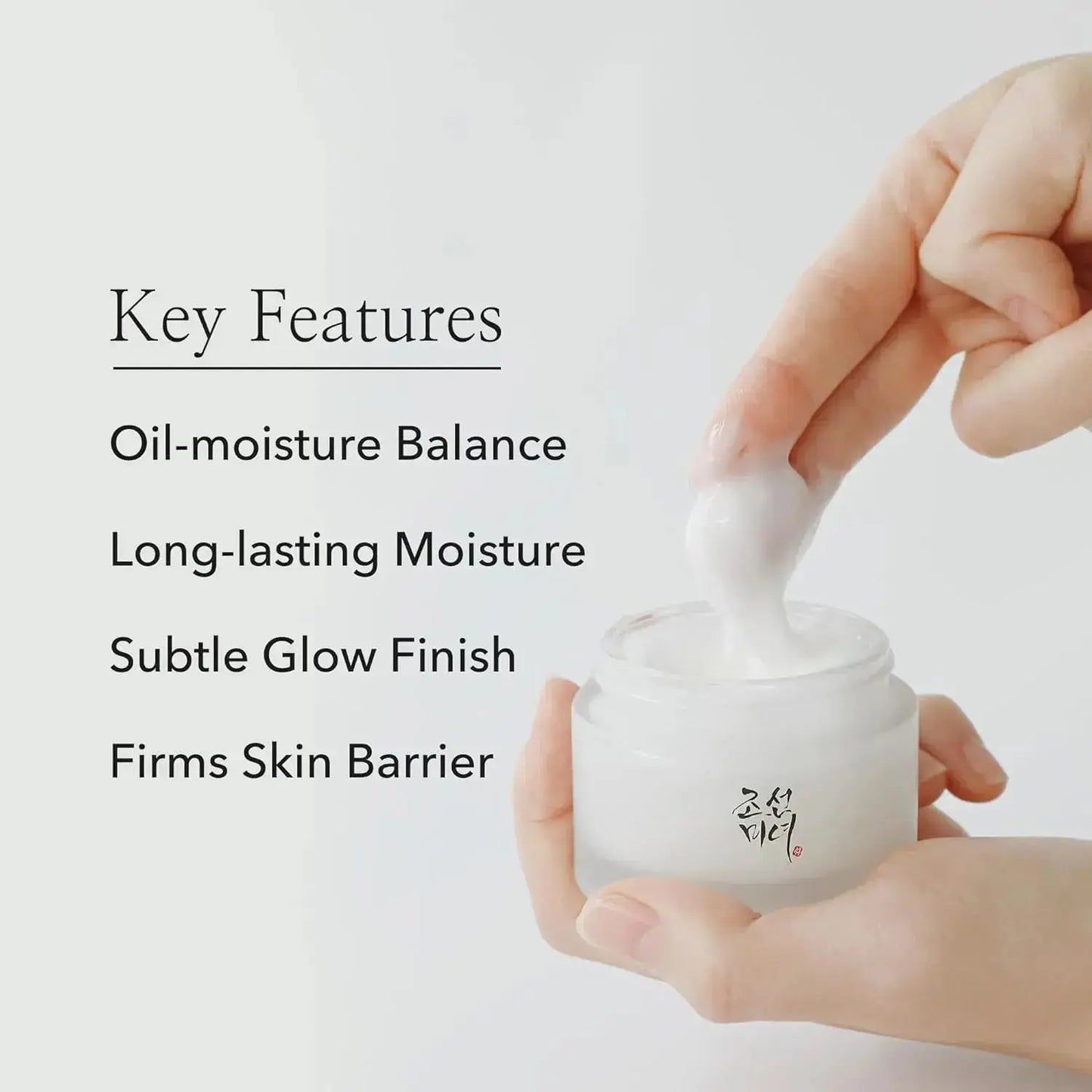 Beauty of Joseon Dynasty Cream 50ml jar showing smooth, white skincare cream in a glass jar with a minimalist design.
