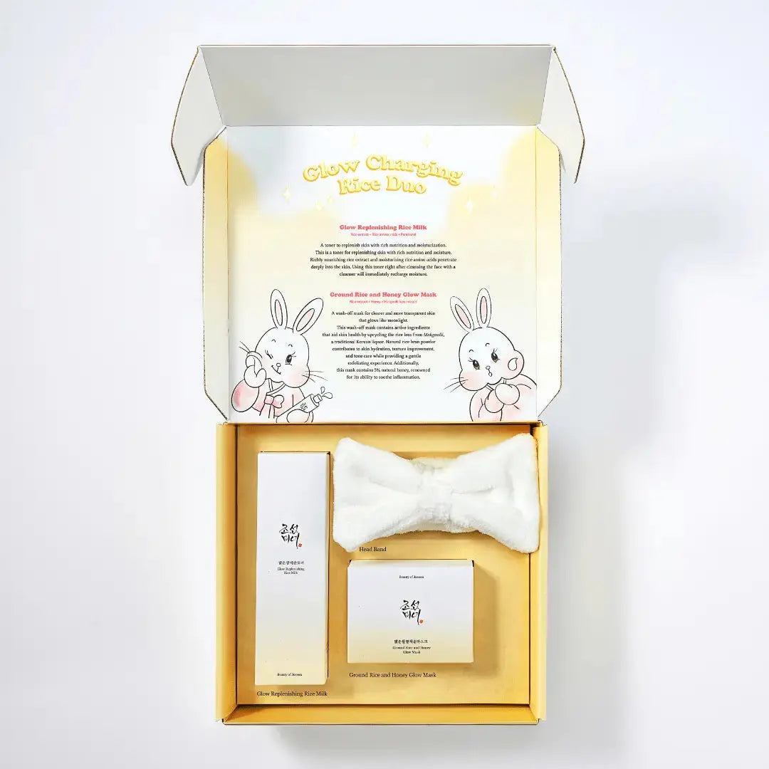 Beauty of Joseon Glow Charging Rice Duo Kit with nourishing rice skincare products in sleek packaging.