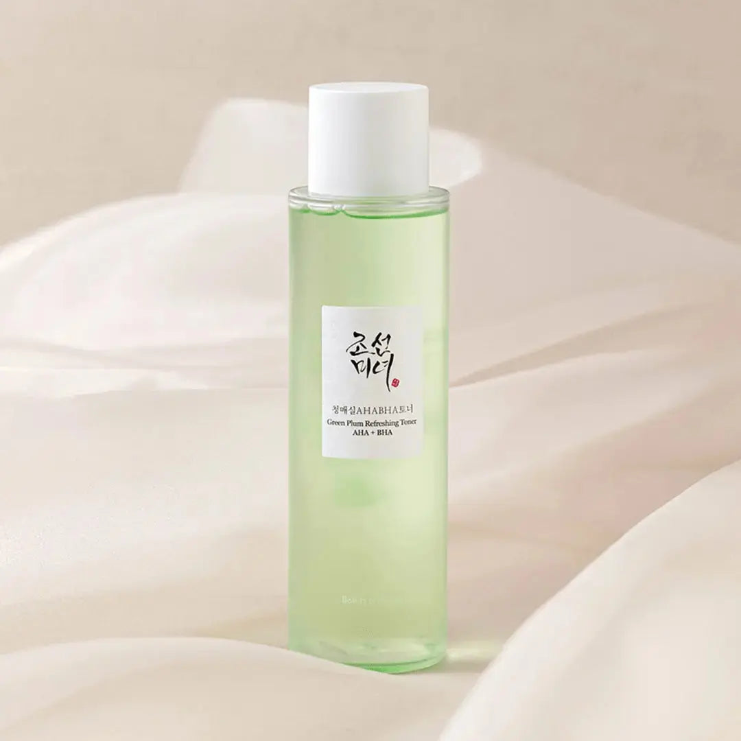 Beauty of Joseon Green Plum Refreshing Toner with AHA and BHA in a 150ml bottle, showcasing the toner and its packaging.