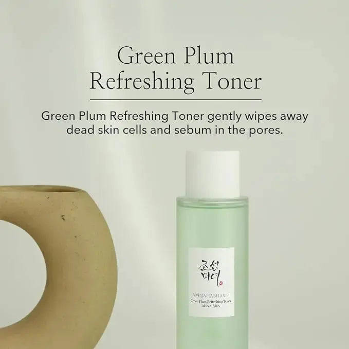 Beauty of Joseon Green Plum Refreshing Toner with AHA and BHA, 150ml bottle, showcasing the product's label and packaging.