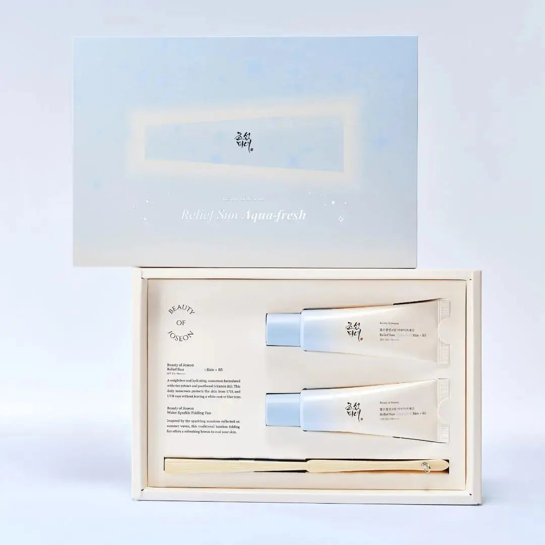 Beauty of Joseon Relief Sun Aqua Fresh Kit with sunscreen, featuring lightweight, hydrating sun protection for healthy skin.