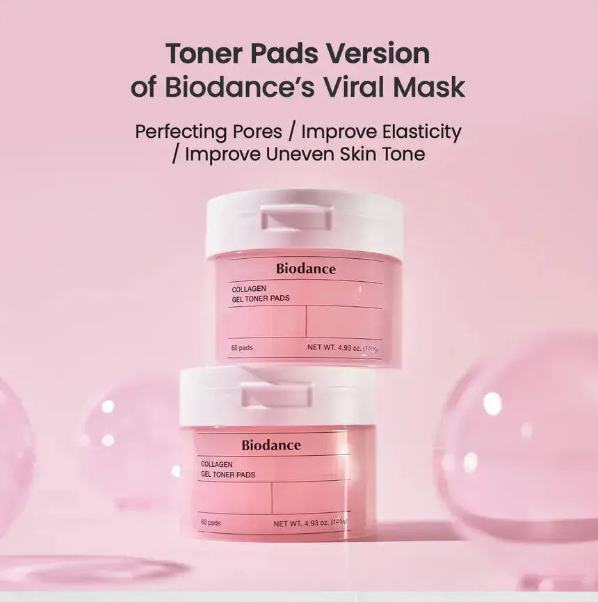 BIODANCE Collagen Gel Toner Pads, 60 soft-tone pads for refreshing and hydrating facial skincare.