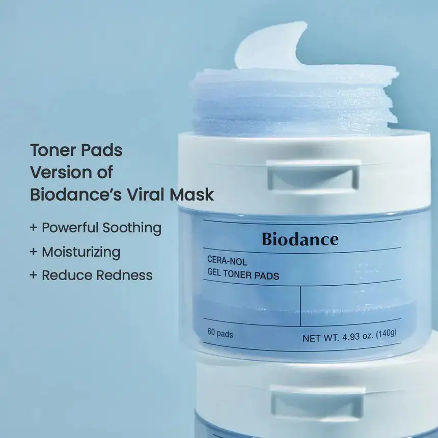 BIODANCE Hydro Cera-nol Real Deep Mask Set with Cera-nol Gel Toner Pads for hydrating and revitalizing skin care.