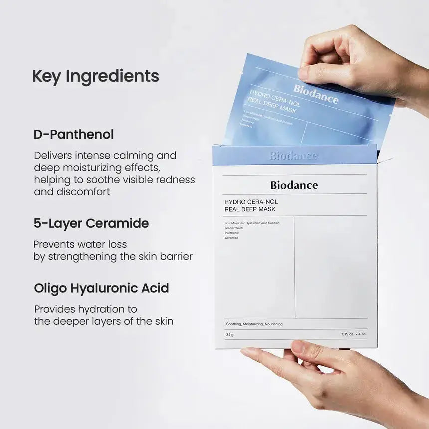 BIODANCE Hydro Cera-nol Real Deep Mask set with Cera-nol gel toner pads, skincare products for deep hydration and skin renewal