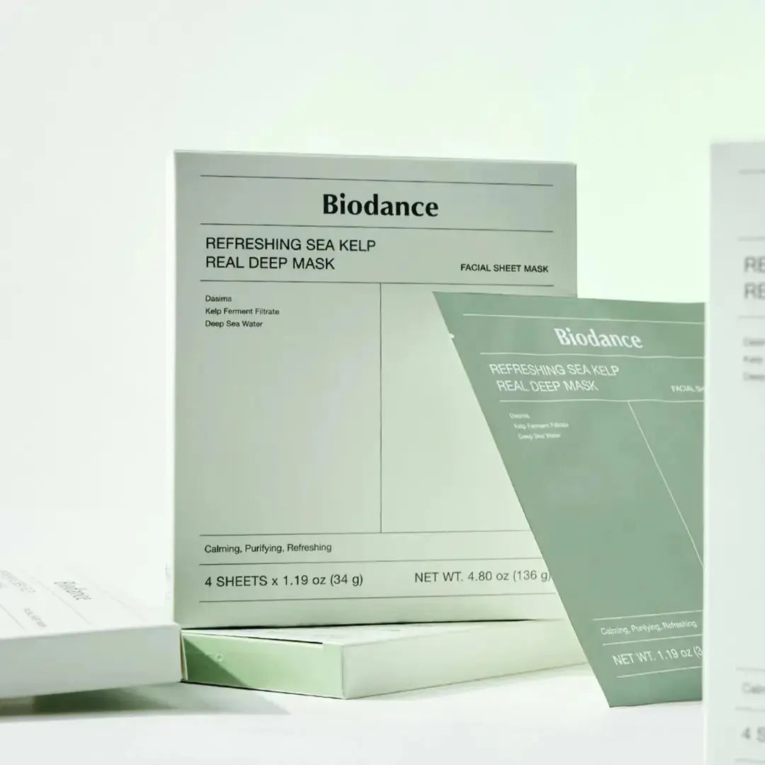 Biodance Radiant Vita Niacinamide Deep Mask pack with four 34g masks for brightening and skin hydration.