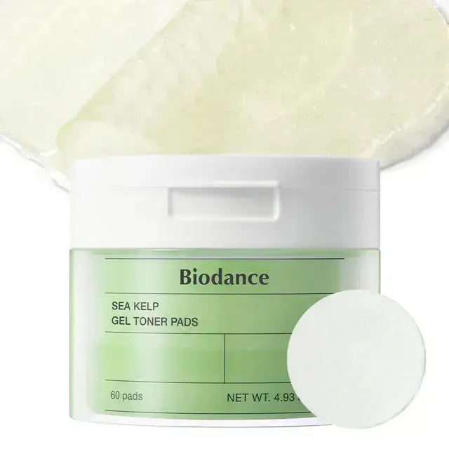 BIODANCE Sea Kelp Gel Toner Pads, set of 60, showing the round skincare pads with sea kelp extract for refreshing skin.