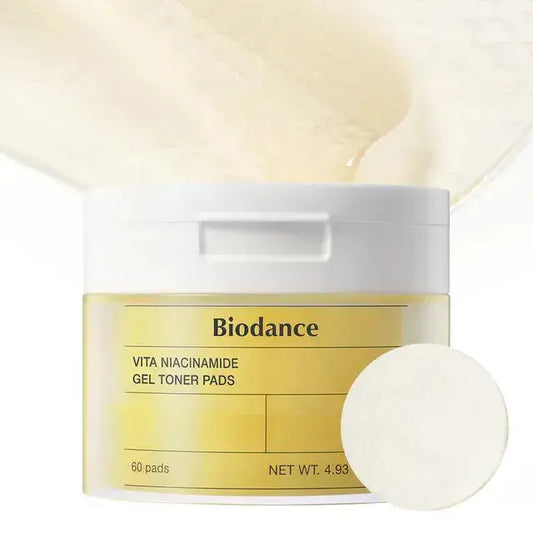 BIODANCE Vita Niacinamide Gel Toner Pads, 60 soft cotton pads with soothing niacinamide for skincare application