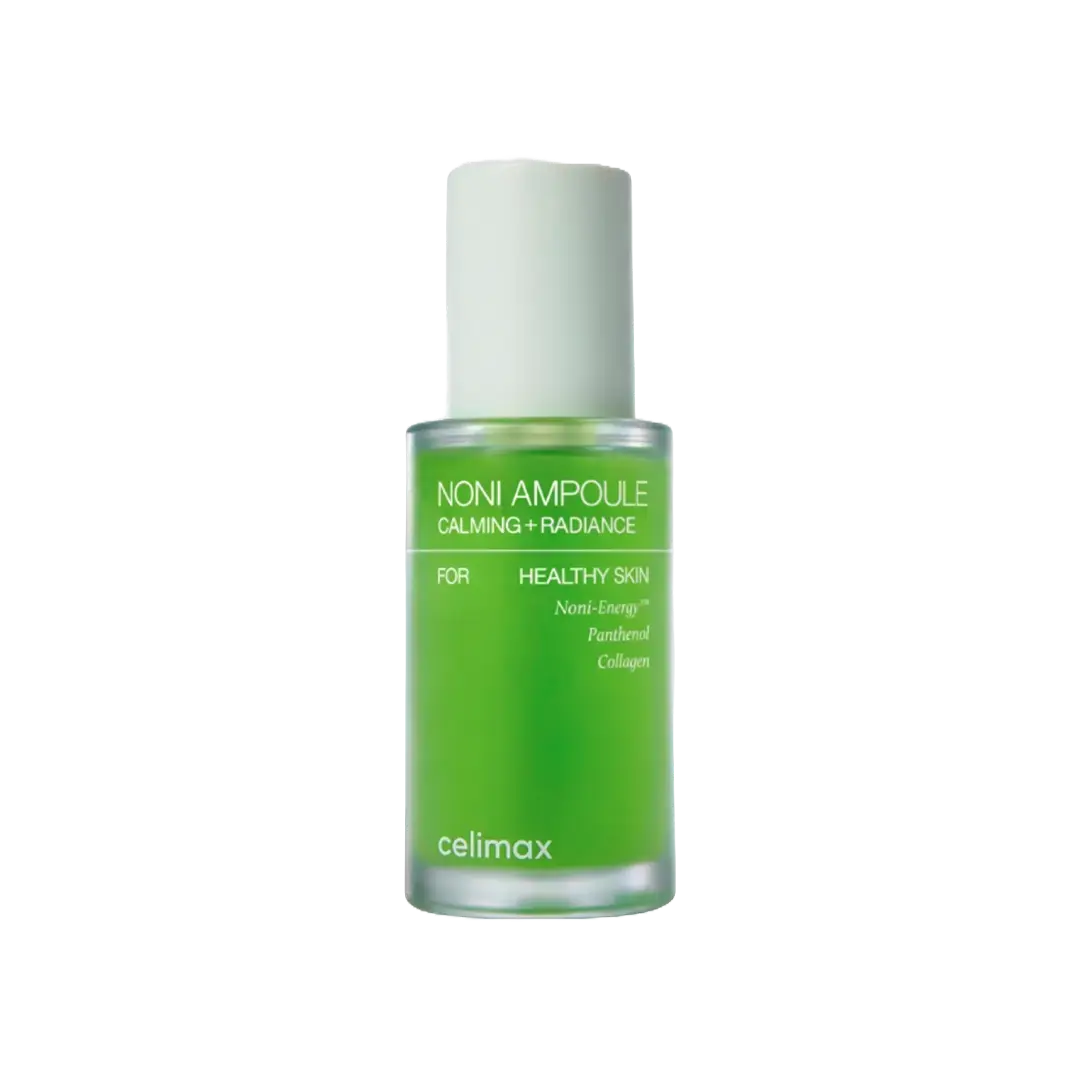 CELIMAX The Real Noni Energy Ampoule 30 ml bottle with clear liquid, featuring a sleek label and dropper cap for skincare application.