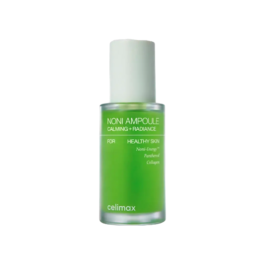 CELIMAX The Real Noni Energy Ampoule 30 ml bottle with clear liquid, featuring a sleek label and dropper cap for skincare application.