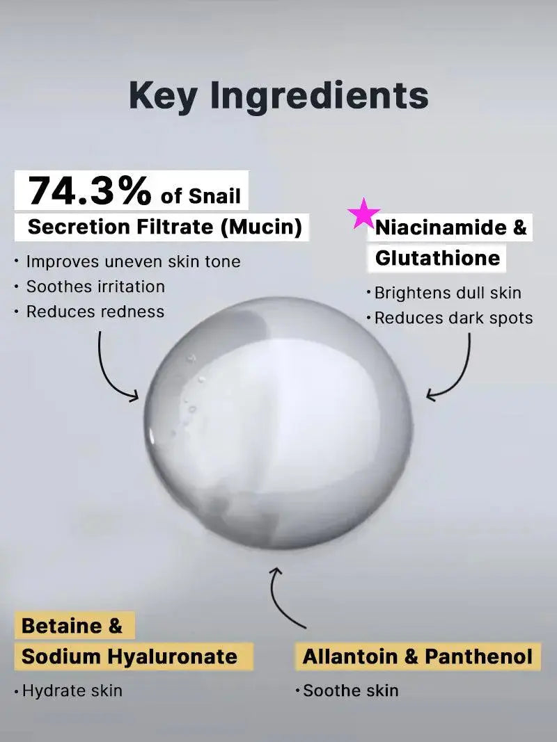 COSRX Advanced Snail Radiance Dual Essence in 80 ml bottle, featuring a clear design with branding and product label visible.