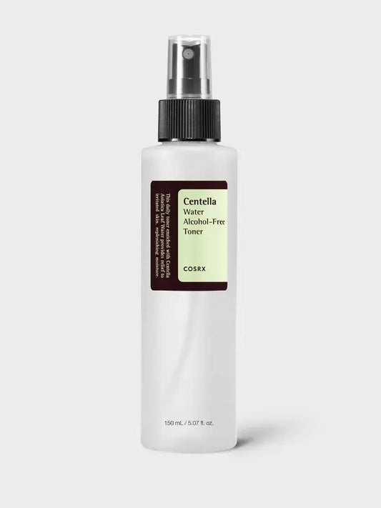 COSRX Centella Water alcohol-free toner in 150ml bottle, featuring clear liquid and minimalist packaging for soothing skincare.