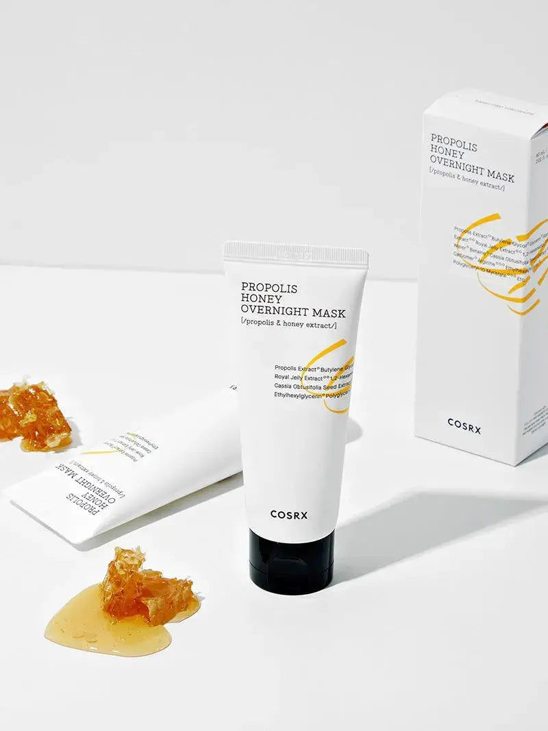 COSRX Full Fit Propolis Honey Overnight Mask in 60ml jar, featuring nourishing honey and propolis for hydrating skin care.