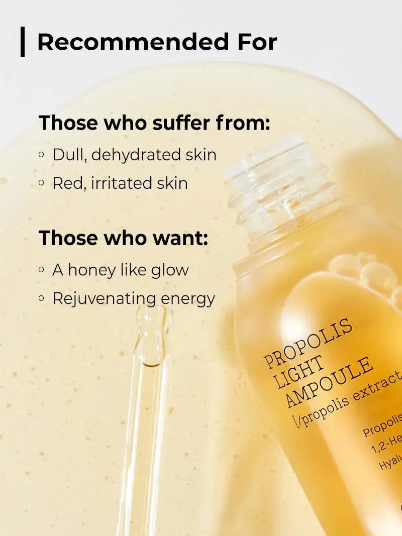 COSRX Full Fit Propolis Light Ampule 30 ml bottle with clear liquid and dropper applicator for nourishing skin care.