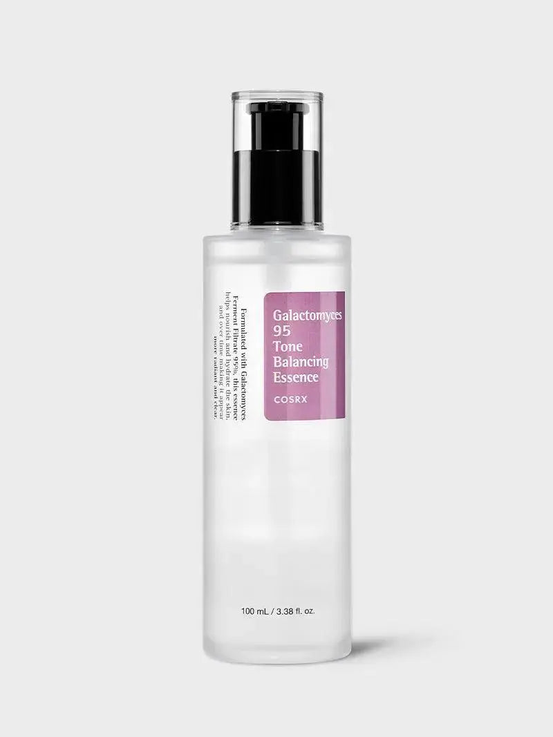 COSRX Galactomyces 95 Tone Balancing Essence in a 100ml bottle, featuring clear liquid and minimalist label design.