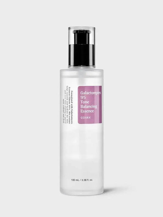 COSRX Galactomyces 95 Tone Balancing Essence in a 100ml bottle, featuring clear liquid and minimalist label design.