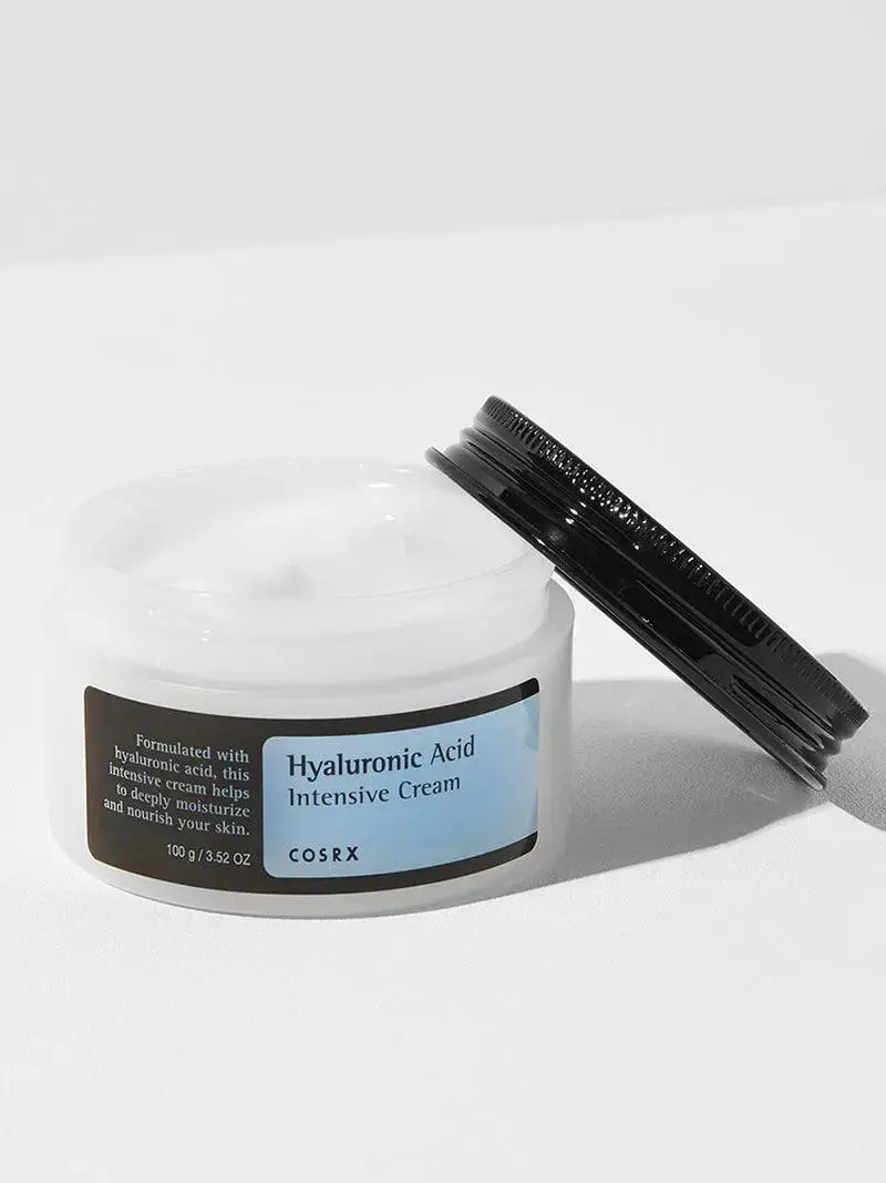 COSRX Hyaluronic Acid Intensive Cream in 100ml jar, rich moisturizer with hydrating hyaluronic acid for smooth, plump skin