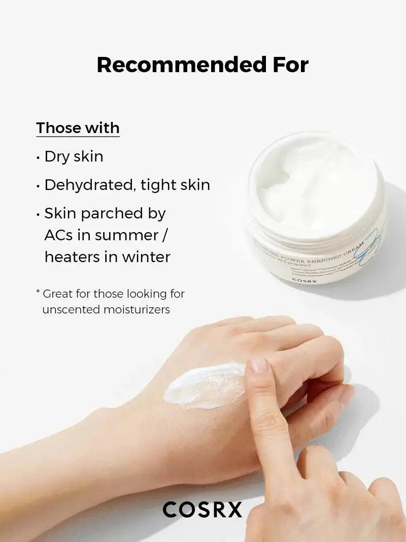 COSRX Hydrium Moisture Power Enriched Cream 50 ml jar showing the nourishing cream in a sleek container.