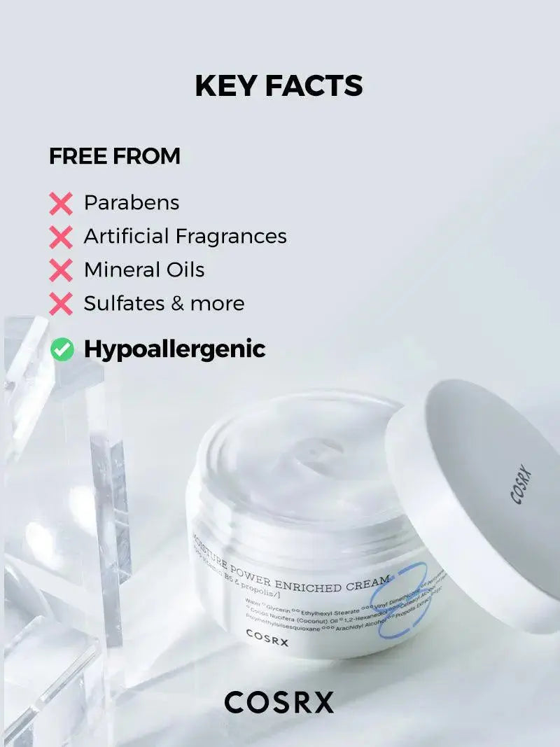 COSRX Hydrium Moisture Power Enriched Cream in a 50ml jar, showcasing its smooth, hydrating formula for healthy skin