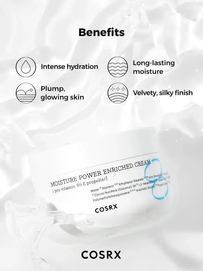 COSRX Hydrium Moisture Power Enriched Cream in a 50 ml jar, showing the product's packaging and label.