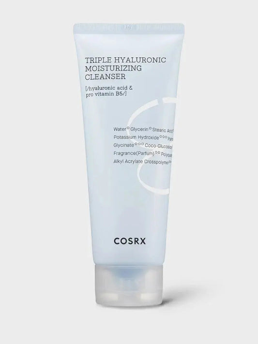 COSRX Hydrium Triple Hyaluronic Moisturizing Cleanser 150 ml bottle with clear label and pump dispenser.