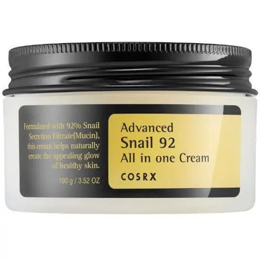 COSRX Low pH Good Morning Gel Cleanser and Advanced Snail 92 All-in-One Cream bottles on a white background.