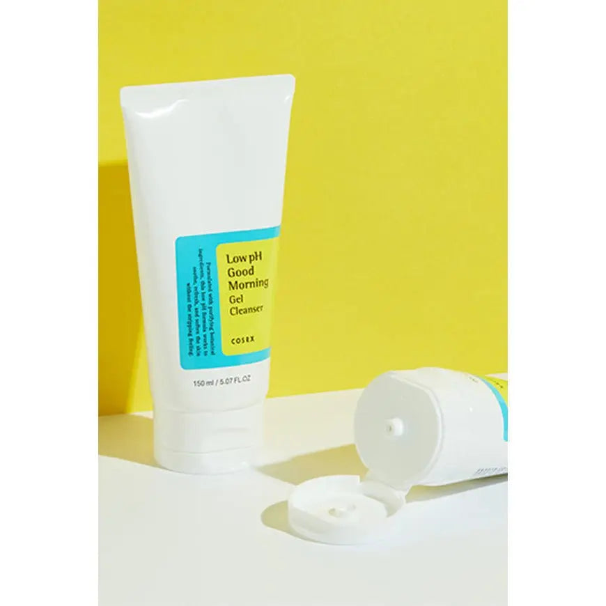 COSRX Low pH Good Morning Gel Cleanser and All-in-One Snail Cream 250ml bottles on a white background.
