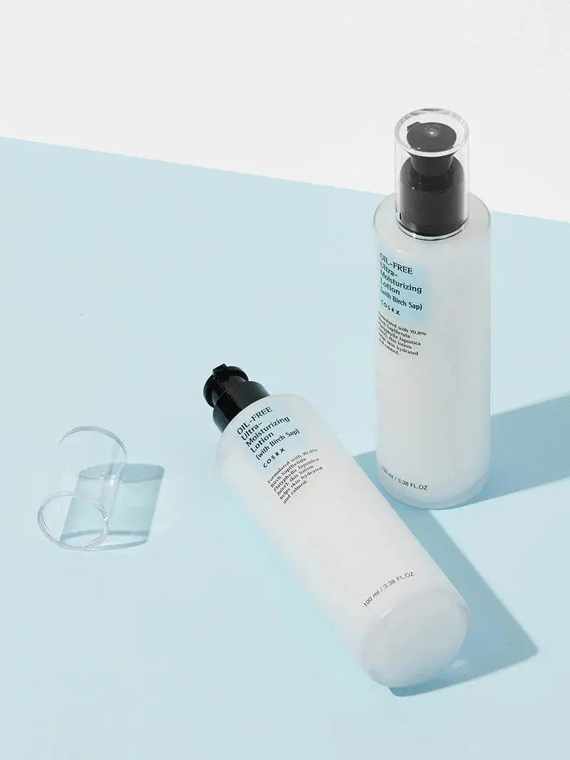 COSRX Oil-Free Ultra Moisturizing Lotion with Birch Sap in 100ml bottle, showing the lotion and packaging details