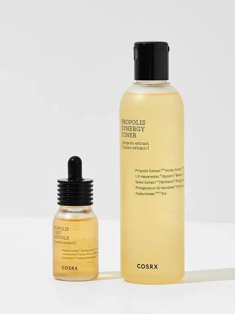 COSRX Propolis Synergy Toner in 150ml bottle, featuring natural ingredients and a clear liquid toner designed for skin hydration.