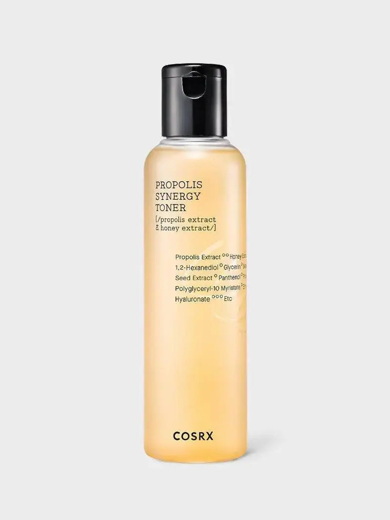 COSRX Propolis Synergy Toner in a 150ml bottle, featuring a clear liquid with natural ingredients and a minimalist label.